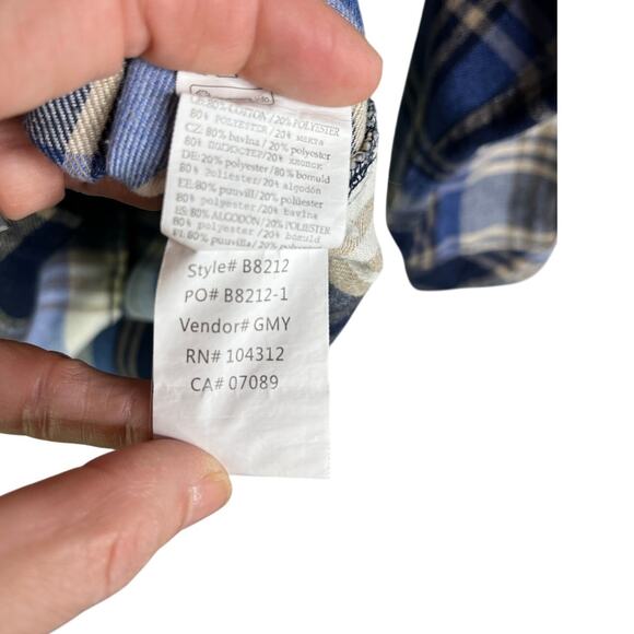 Burnside Flannel Shirt Mens Blue Beige Plaid Long Sleeve Grunge Classic - Picture 9 of 10